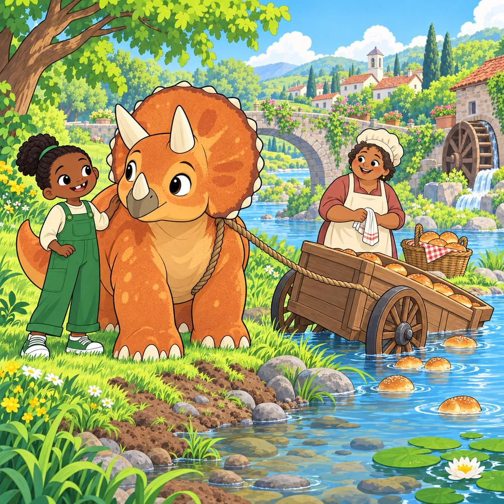Ivy and Pebble at the River, ready to help with the Baker’s cart.