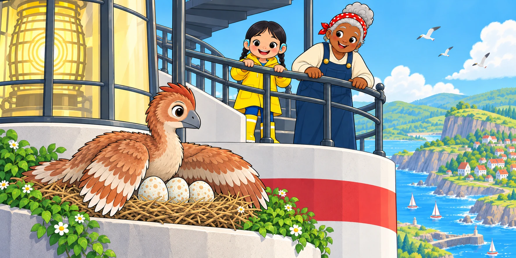 The Egg on the Ledge: try, story pages 13 and 14.