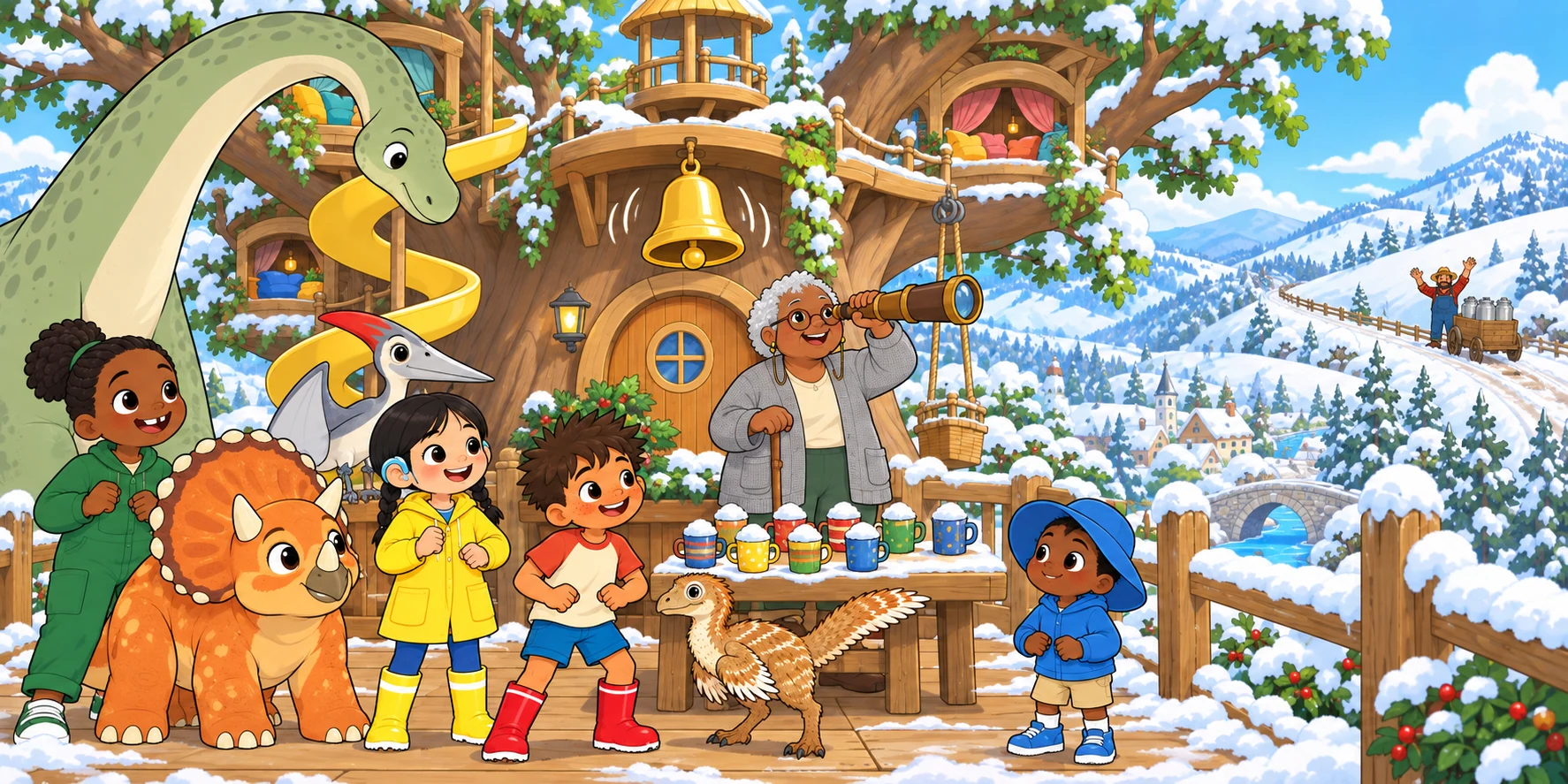 Snow on the Path: the bell, story pages 3 and 4.