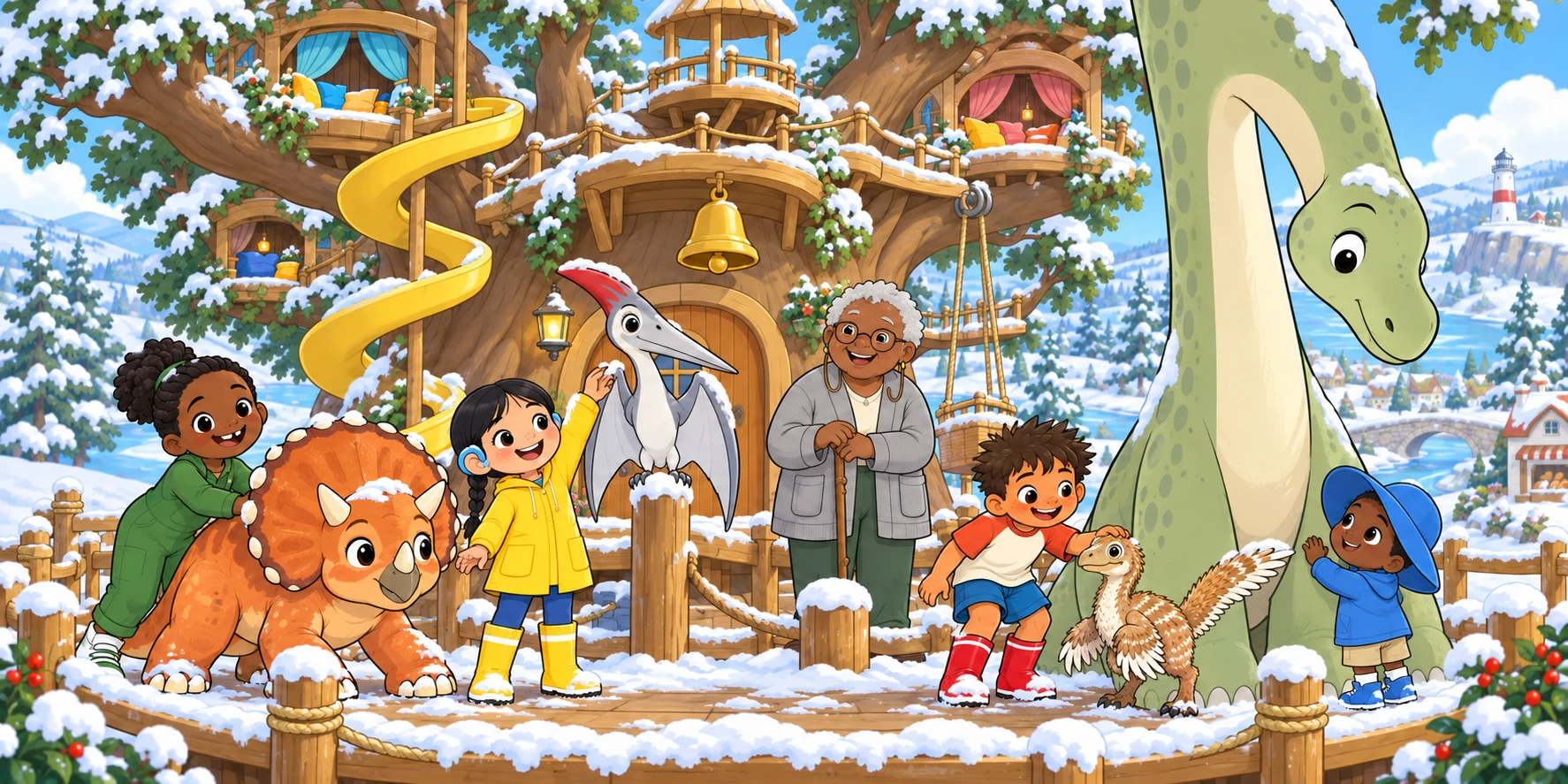 Snow on the Path: up and out, story pages 5 and 6.