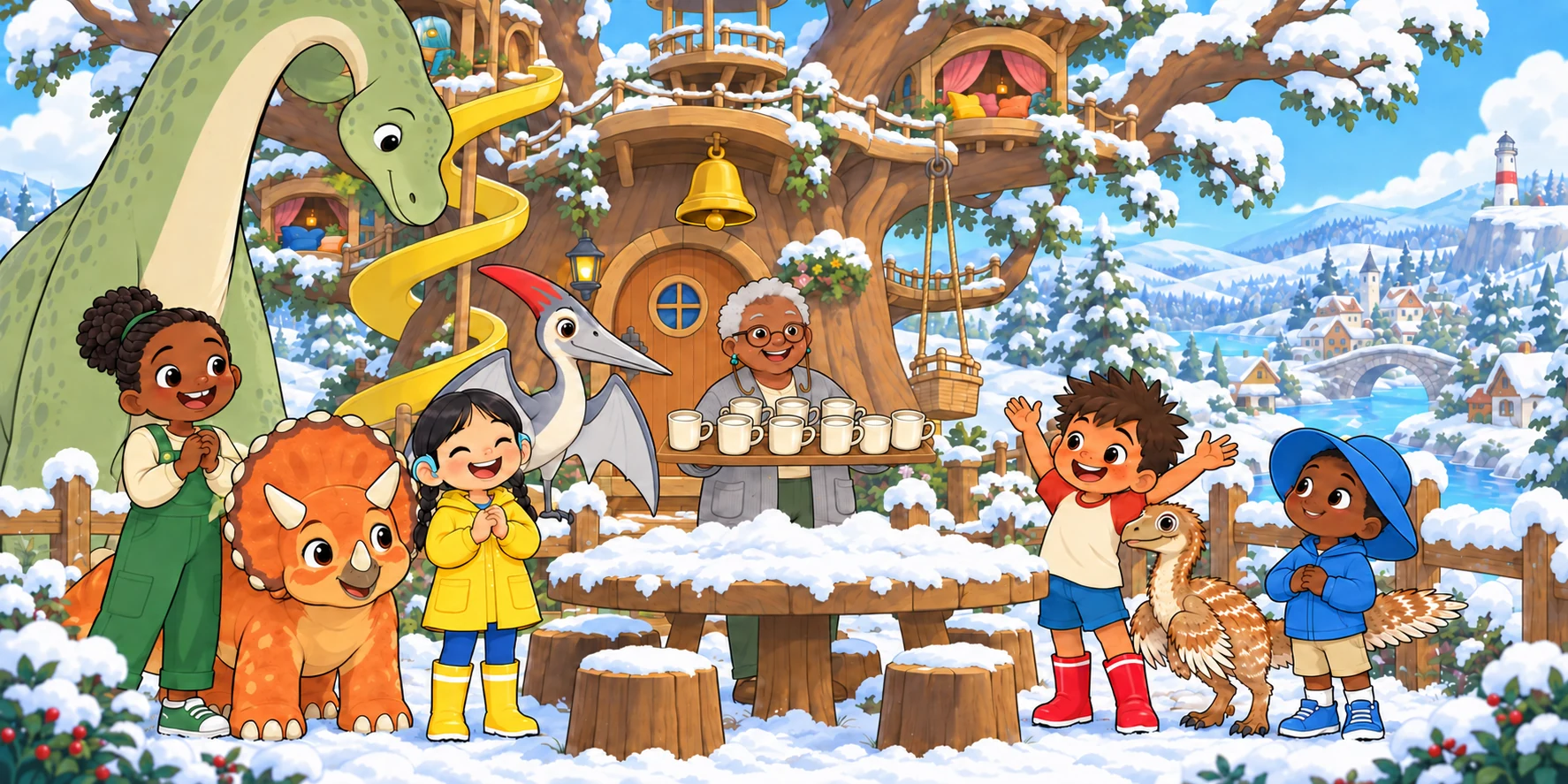 Snow on the Path: all home, story pages 31 and 32.
